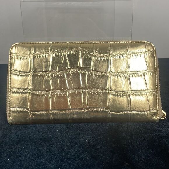 Tory Burch Gold Crocodile Leather Zip Wallet - Picture 3 of 4